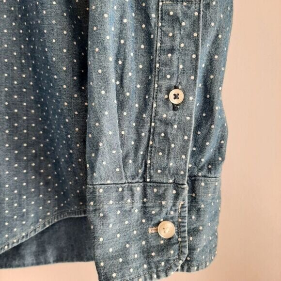 AE 100% Cotton Classic Fit Button Down Shirt Chambray Blue Polka-Dot Men's Sz XL - Picture 7 of 12